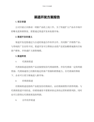 渠道开发方案报告