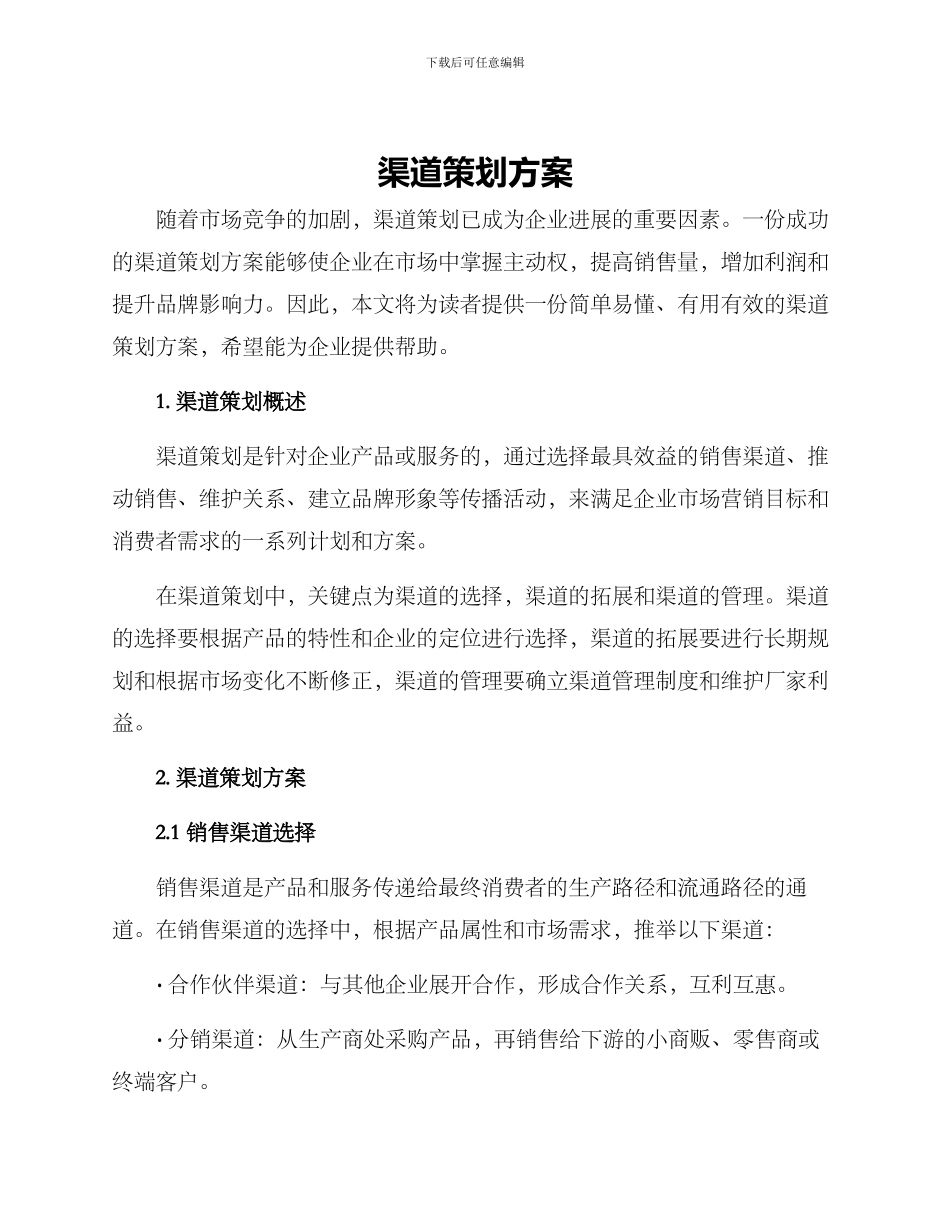 渠道策划方案_第1页