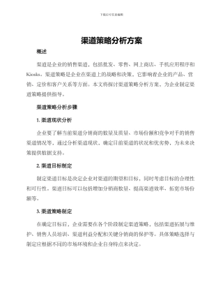 渠道策略分析方案