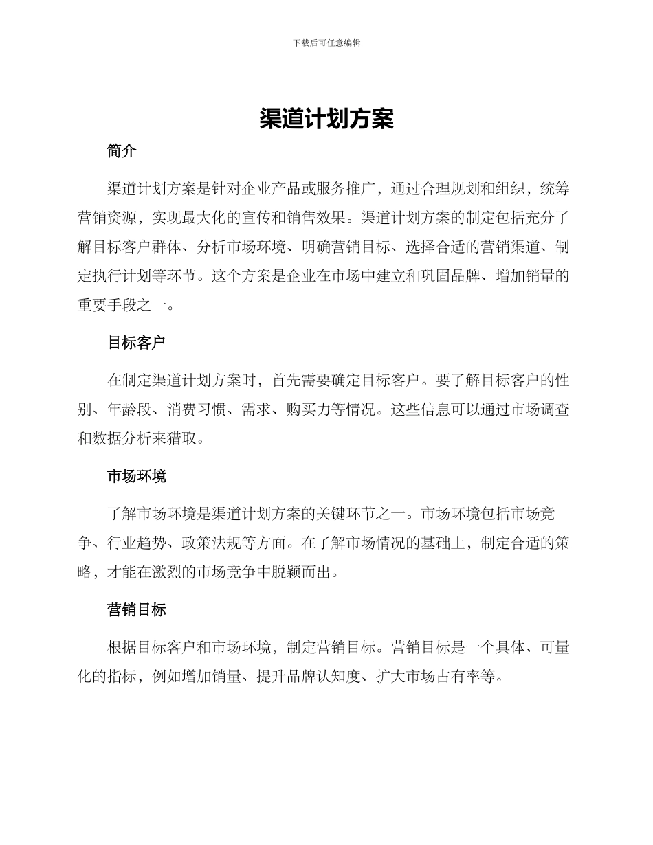 渠道计划方案_第1页