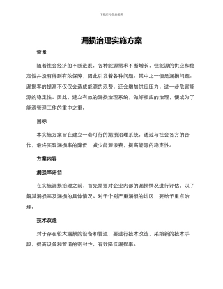 漏损治理实施方案