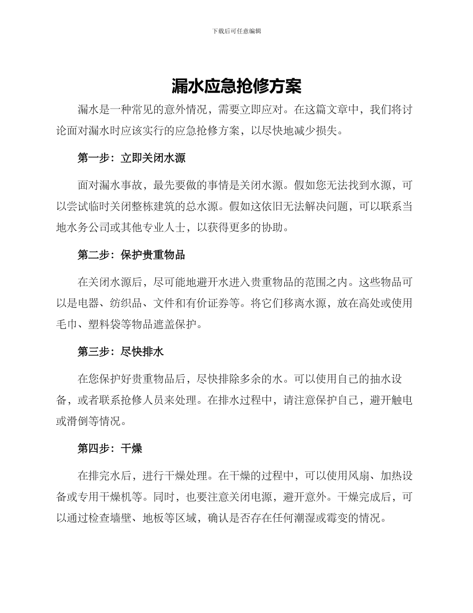 漏水应急抢修方案_第1页