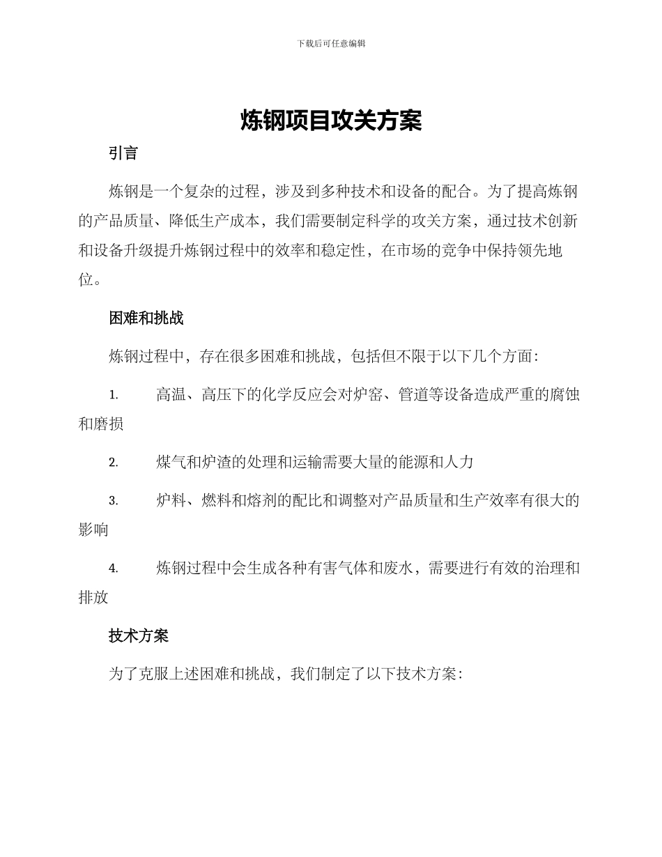 炼钢项目攻关方案_第1页