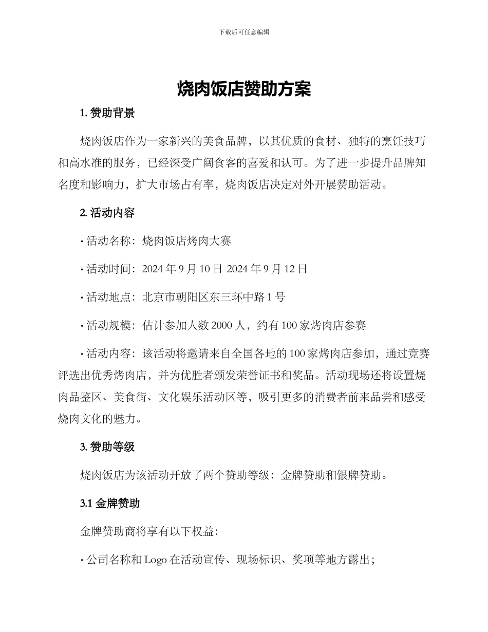 烧肉饭店赞助方案_第1页