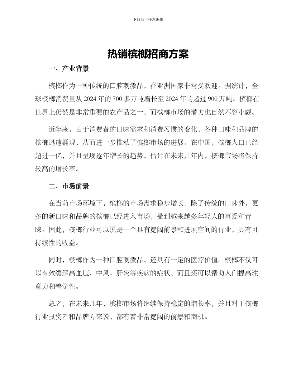 热销槟榔招商方案_第1页