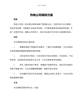 热电公司调研方案