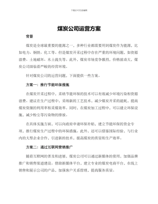 煤炭公司运营方案