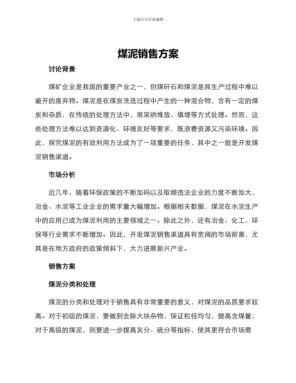 煤泥销售方案_第1页