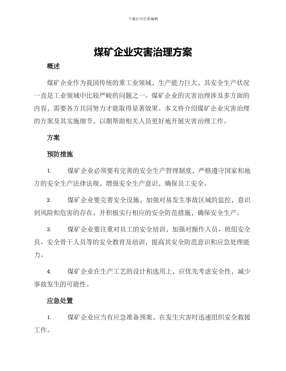 煤矿企业灾害治理方案_第1页