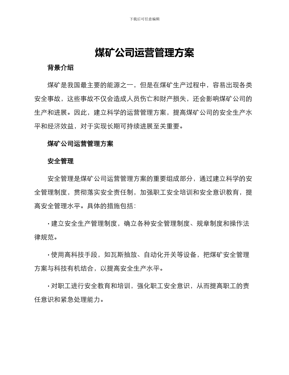 煤矿公司运营管理方案_第1页