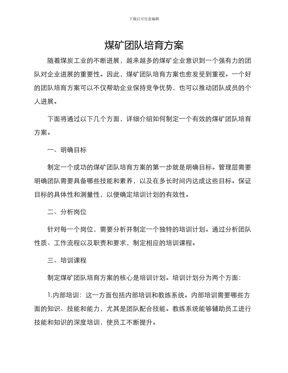 煤矿团队培养方案_第1页