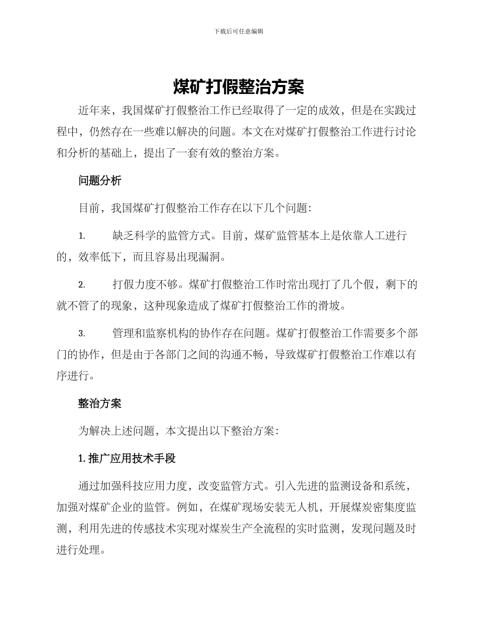 煤矿打假整治方案_第1页