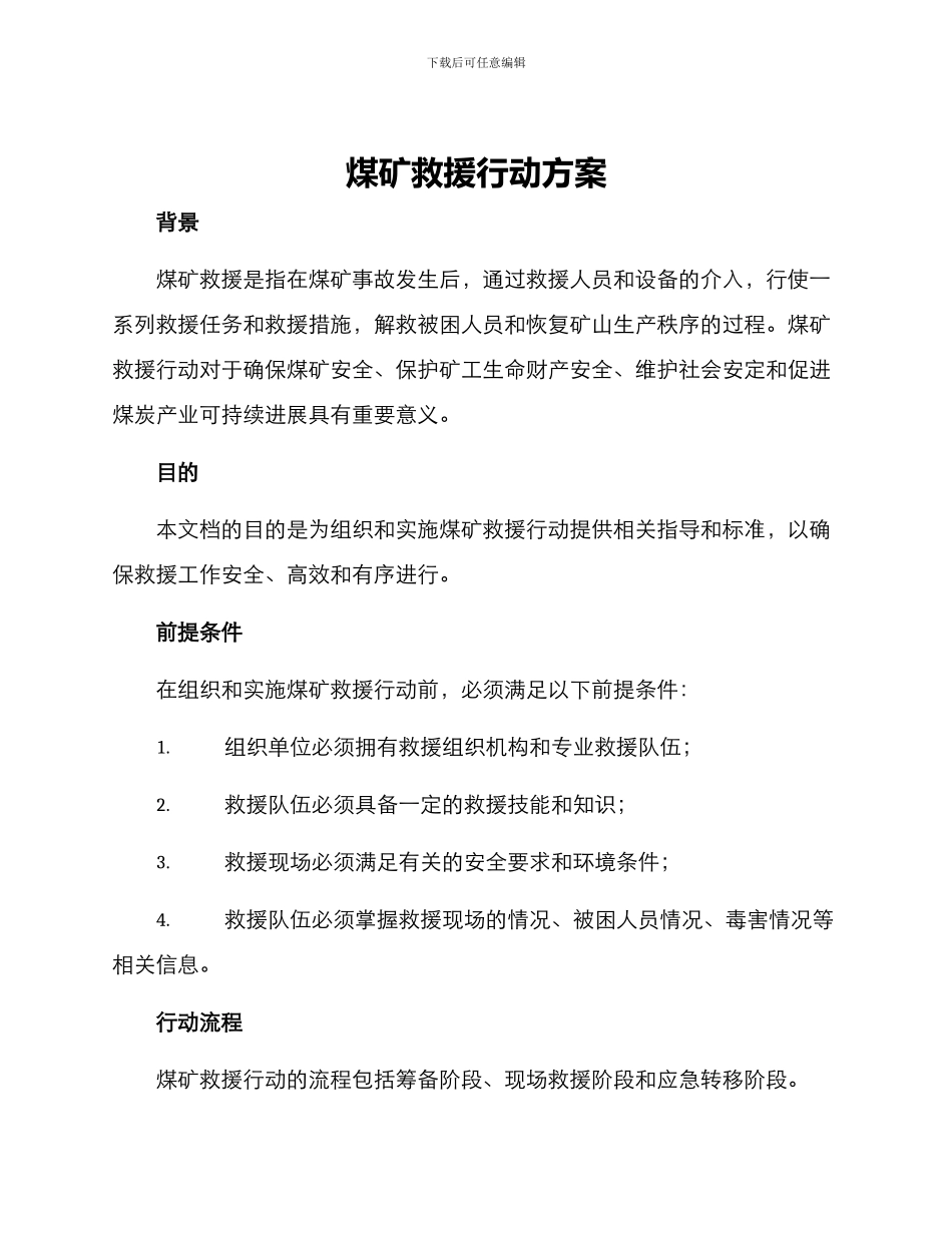 煤矿救援行动方案_第1页
