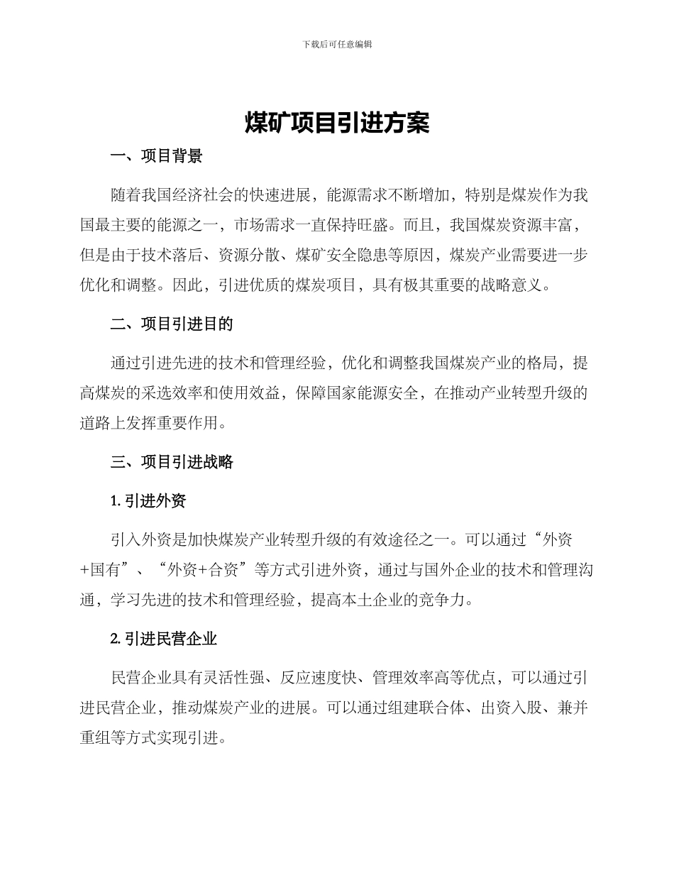 煤矿项目引进方案_第1页