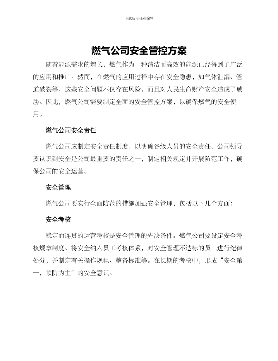 燃气公司安全管控方案_第1页
