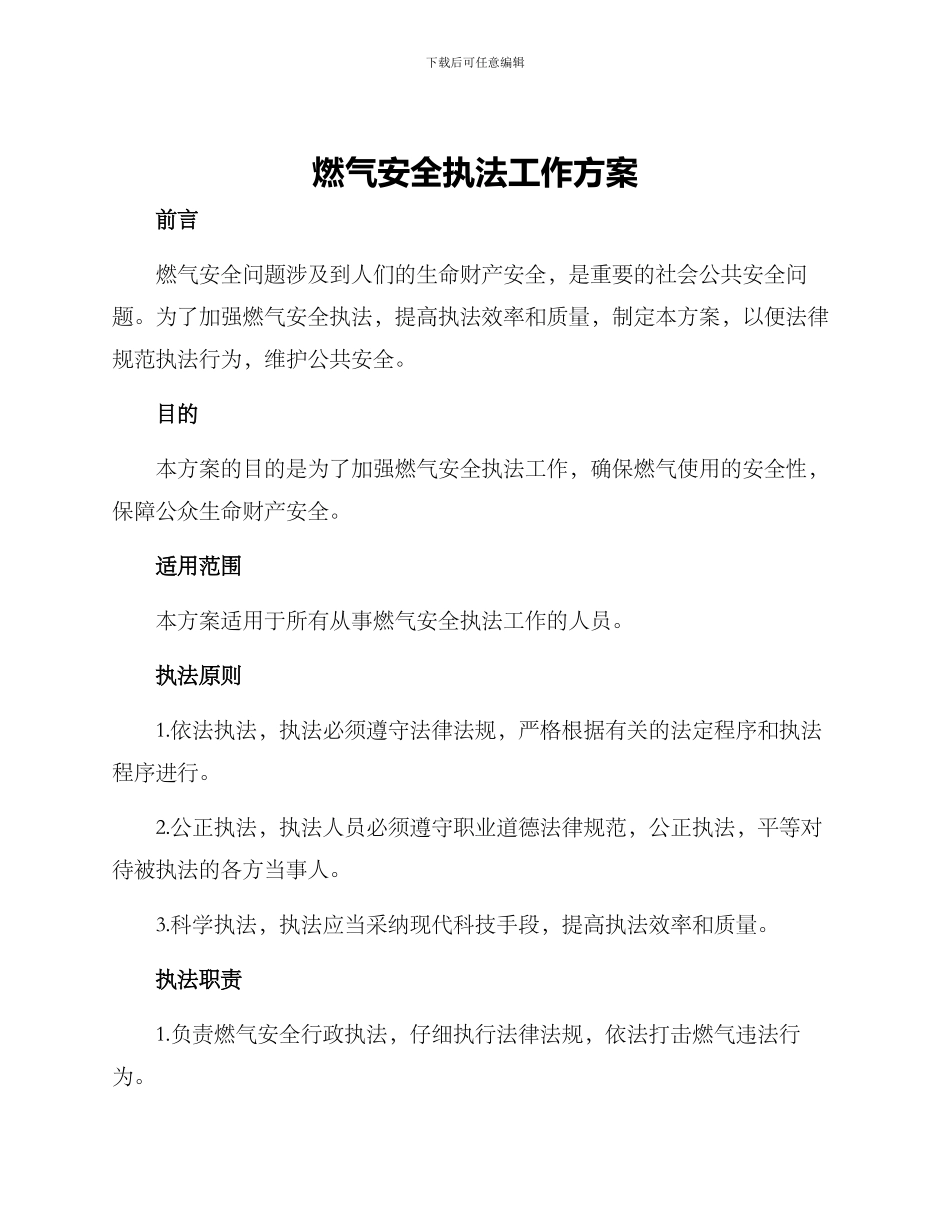 燃气安全执法工作方案_第1页