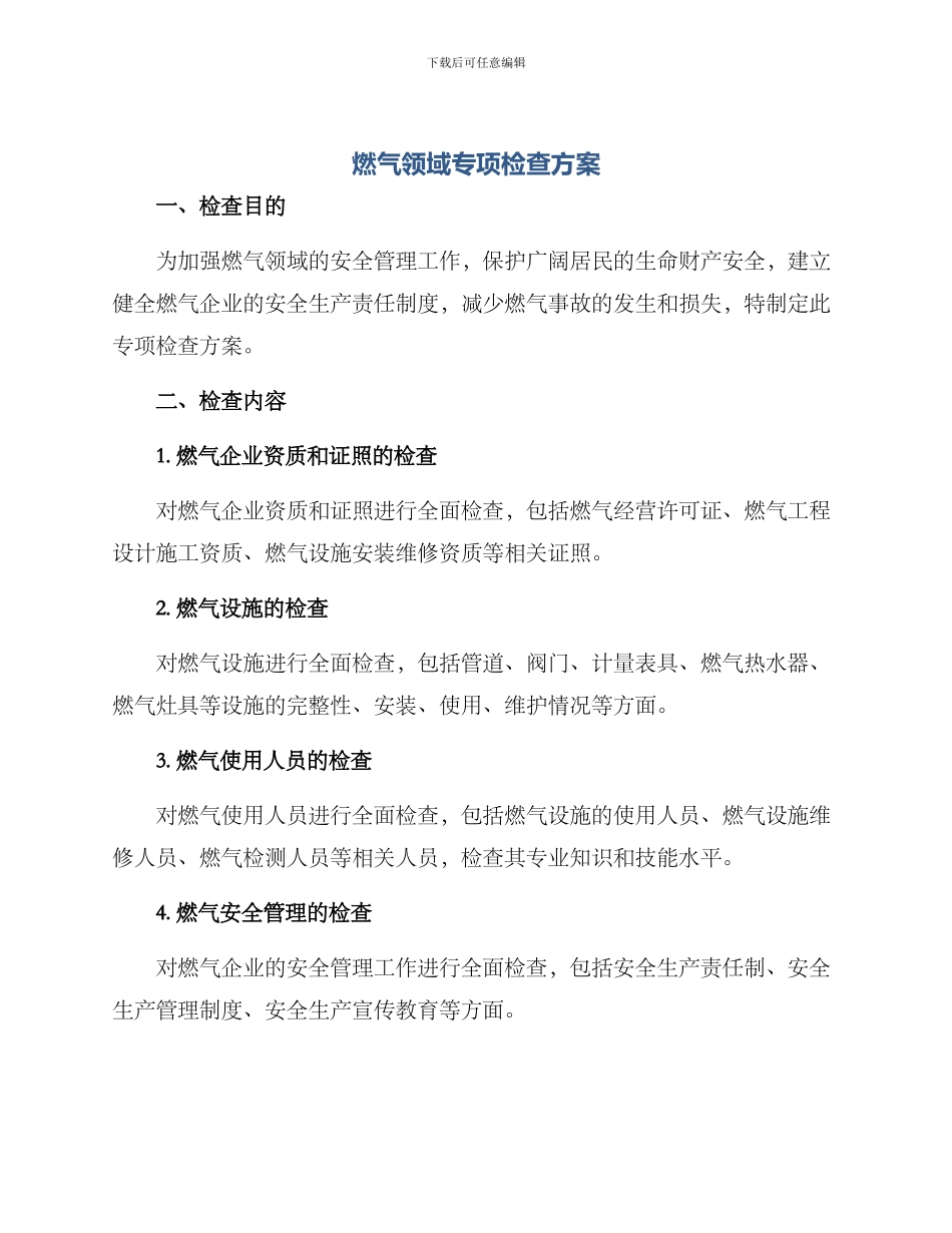 燃气领域专项检查方案_第1页