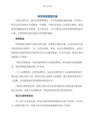 球员转型管理方案