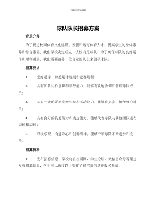 球队队长招募方案