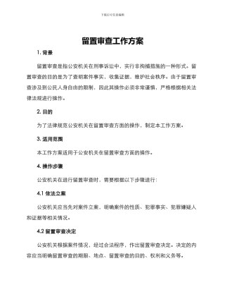 留置审查工作方案