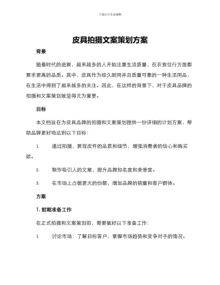 皮具拍摄文案策划方案