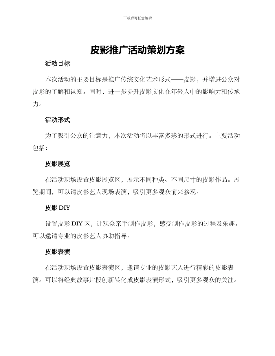 皮影推广活动策划方案_第1页