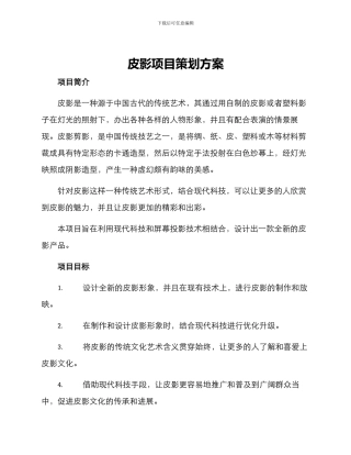 皮影项目策划方案