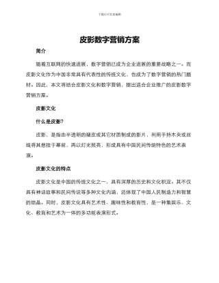 皮影数字营销方案