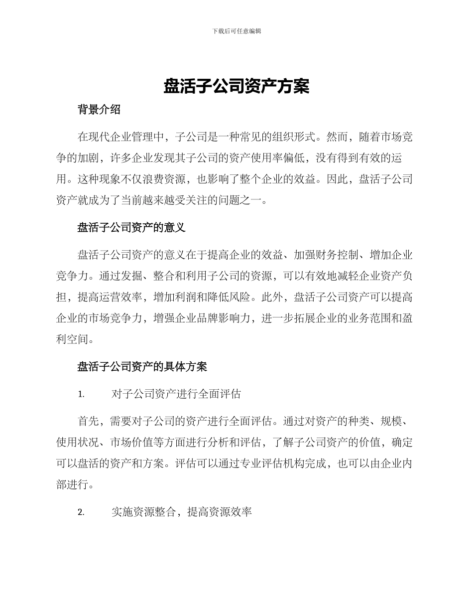 盘活子公司资产方案_第1页