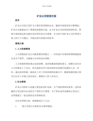 矿业公司管理方案