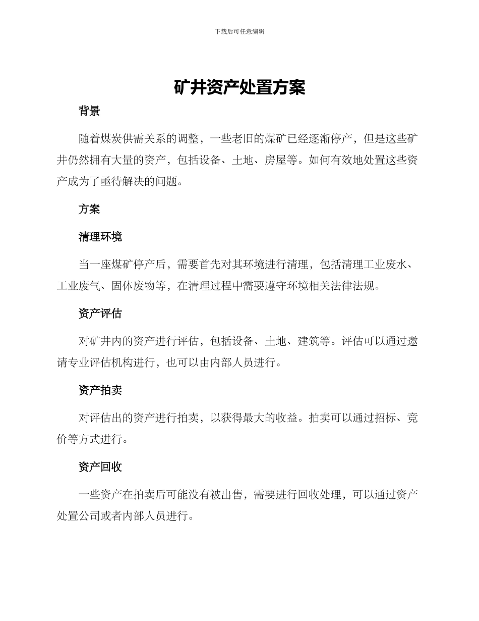 矿井资产处置方案_第1页