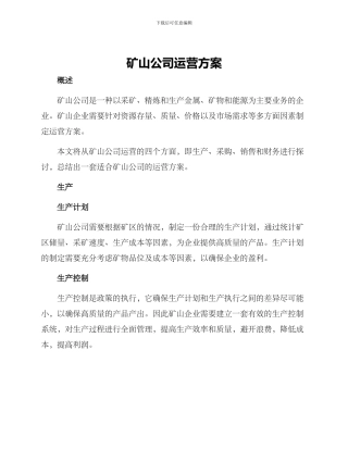矿山公司运营方案