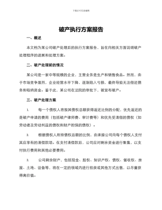 破产执行方案报告