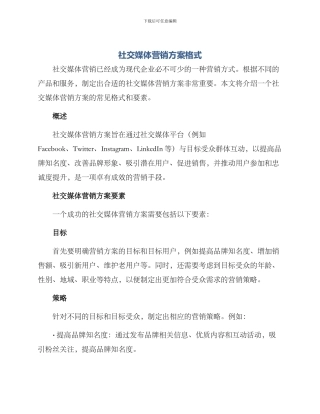 社交媒体营销方案格式
