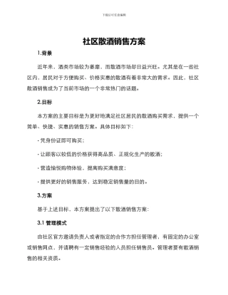 社区散酒销售方案