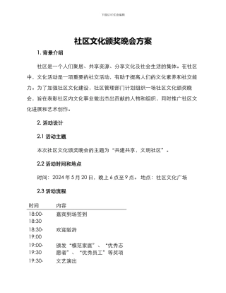 社区文化颁奖晚会方案