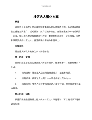 社区达人孵化方案