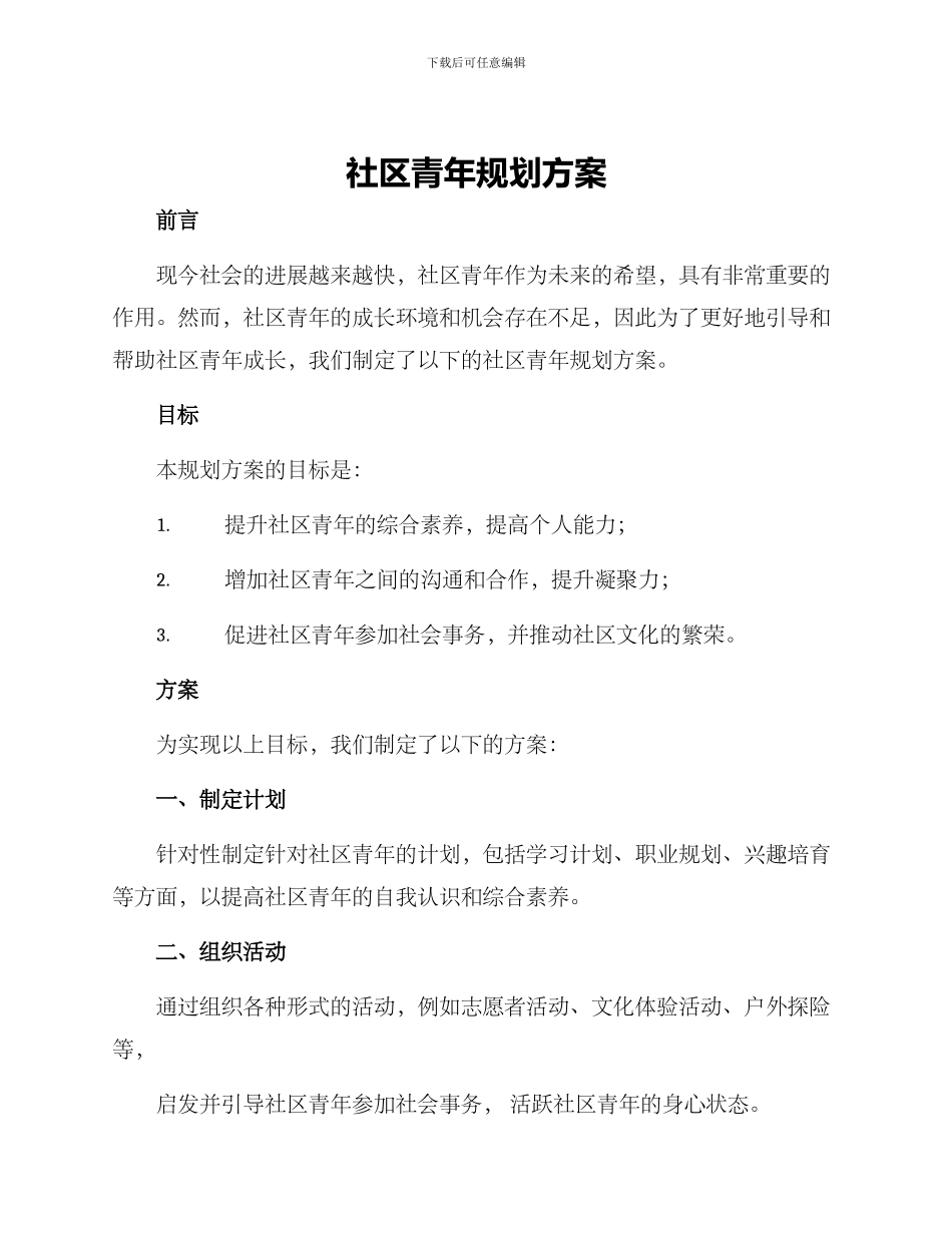 社区青年规划方案_第1页