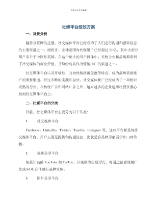 社媒平台投放方案