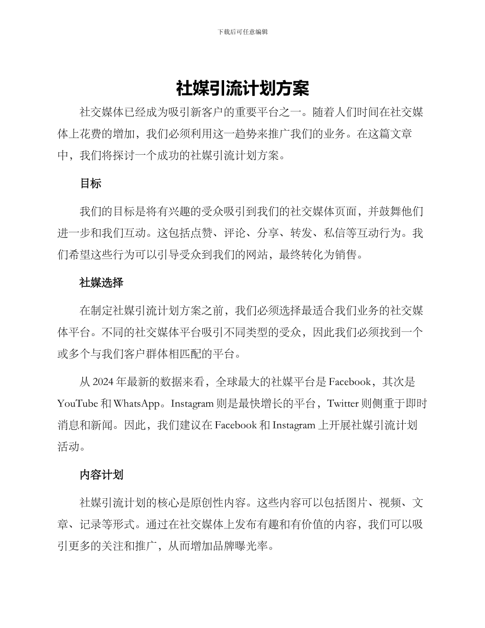 社媒引流计划方案_第1页