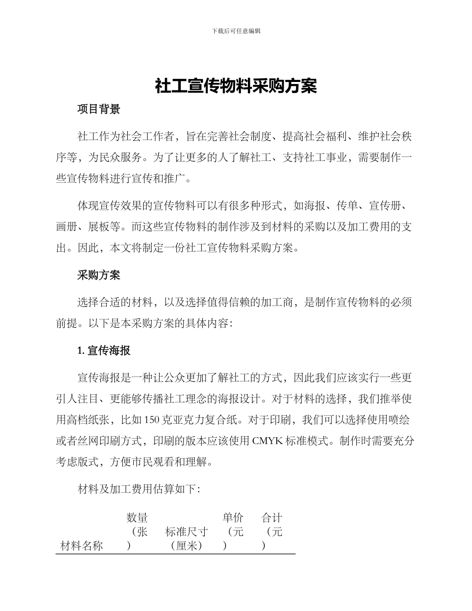 社工宣传物料采购方案_第1页
