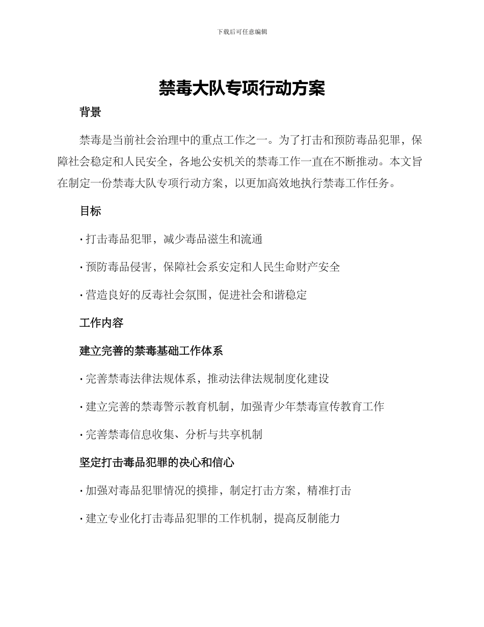 禁毒大队专项行动方案_第1页
