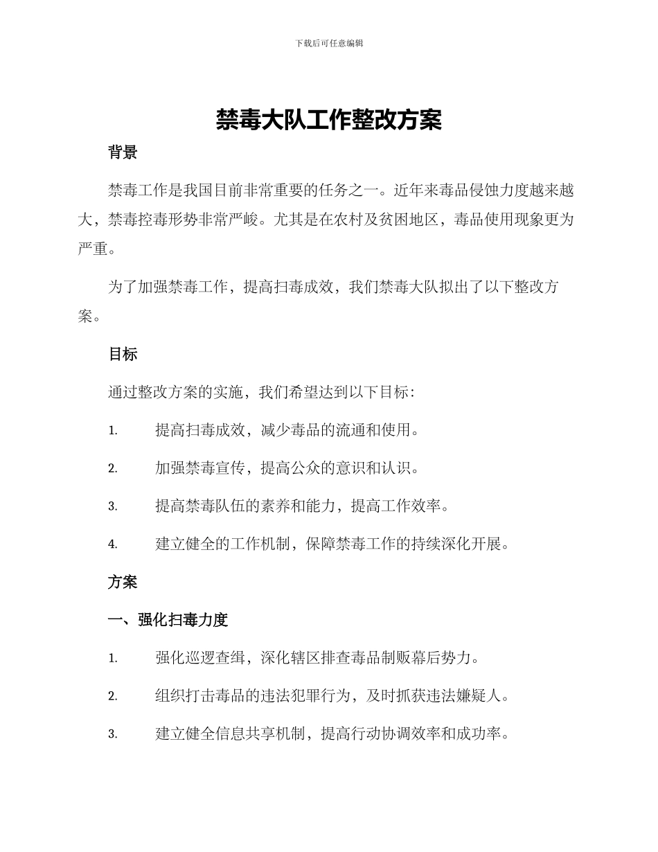 禁毒大队工作整改方案_第1页