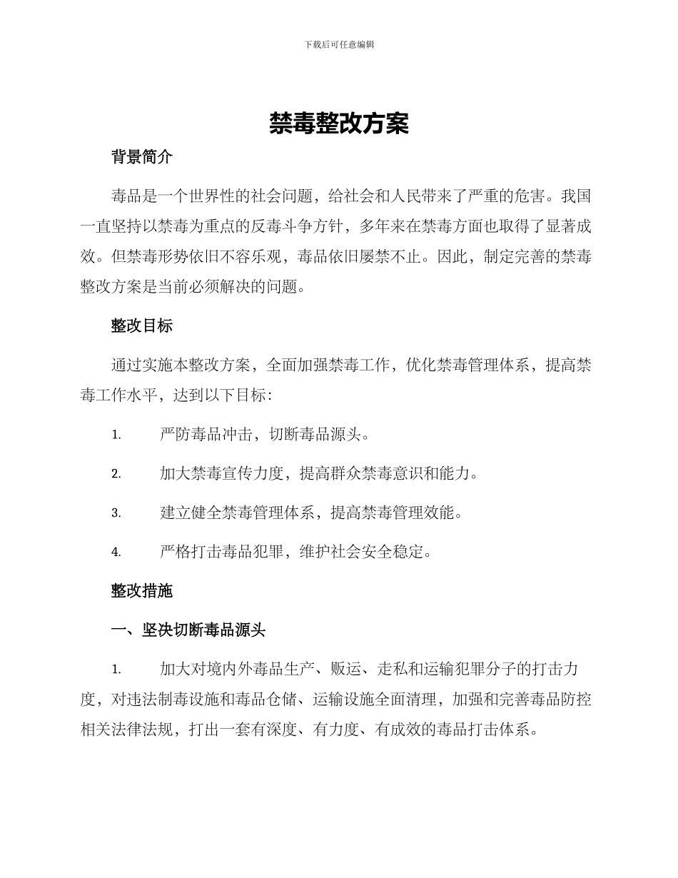 禁毒整改方案_第1页
