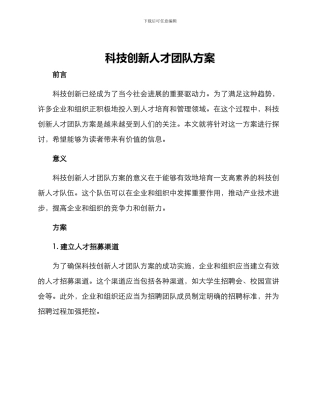科技创新人才团队方案