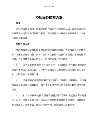 空缺岗位调整方案