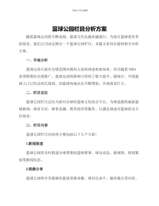 篮球公园栏目分析方案
