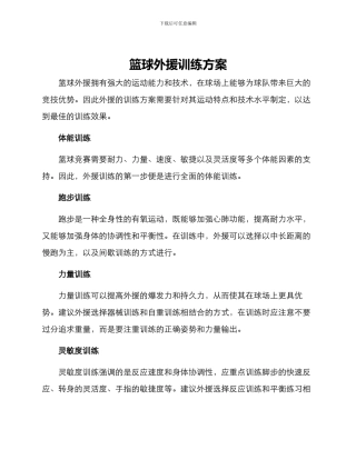 篮球外援训练方案