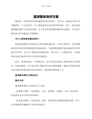 篮球整体测评方案