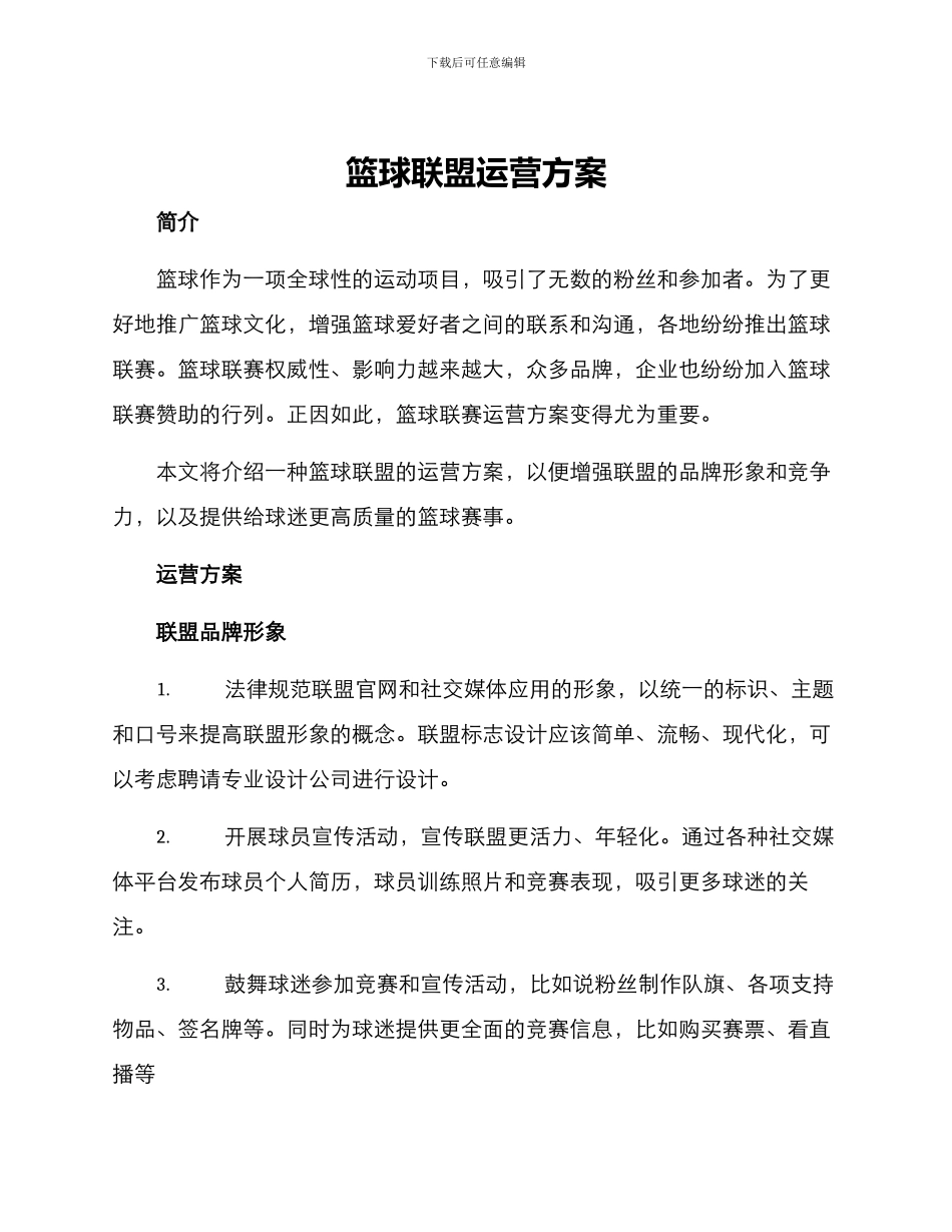 篮球联盟运营方案_第1页
